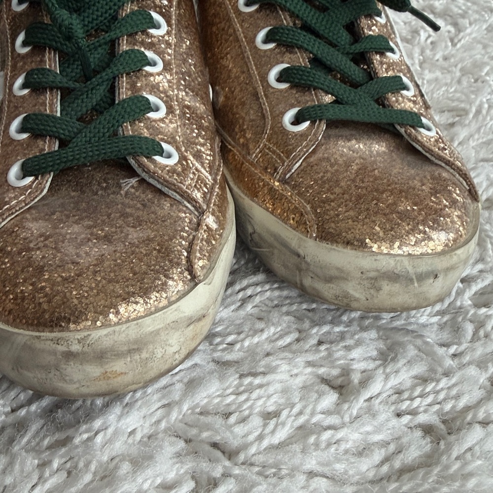 Gold Glitter Star Sneakers with Dark Green Laces - Picture 4 of 9